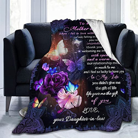 To My Mother in Law Blanket Quilt for Mom Throw Blankets Mothers Day Blanket Gifts for Mother in Law Gratitude Flannel Blanket Butterfly Birthday Women's Day Gifts 50"x60"