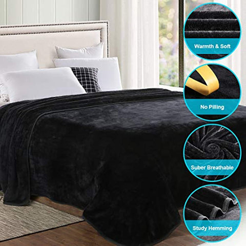 Fleece Blanket Queen King Twin Throw Size Soft Summer Cooling Breathable Luxury Plush Travel Camping Blankets Lightweight for Sofa Couch Bed (Black, Queen (90" x 90"))