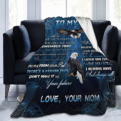 to My Son Blanket from Mom Fleece Flannel Throw Blanket for Couch Sofa Bed Living Room Kids 60X50 Inch Family Love Quilt Letter Summer Air-Conditioned Blanket,60x50