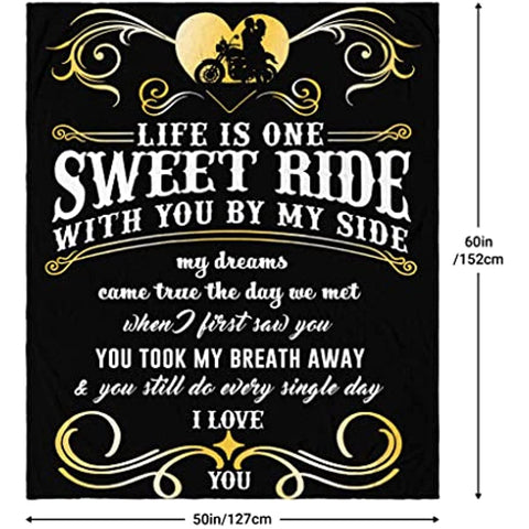 Gifts for Motorcycle Lovers - Birthday Gifts for Men/Women - to My Husband/Wife Blanket 60"x50" - Romantic Gifts for Him/Her - Anniversary Birthday Gift Ideas for Couples Sweet Ride Motorcycle