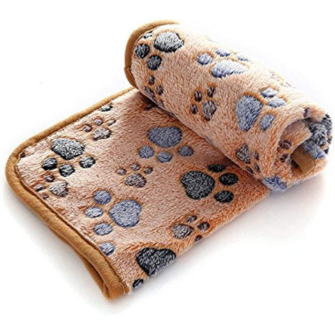 1 Pack 3 Blankets Super Soft Fluffy Premium Fleece Pet Blanket Flannel Throw for Dog Puppy Cat Paw Brown/Pink/White Small(23x16 inch)
