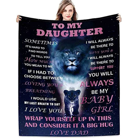 Daughter Gift from Dad Birthday Gifts from Lion Father Blanket to My Daughter Romantic Christmas Birthday Gifts Love Letter for Her Lightweight Flannel Blanket for Bed Sofa