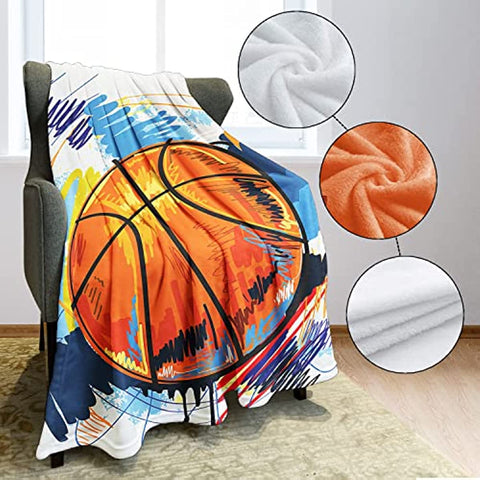 Watercolor Basketball Blanket, Colorful Line Graffiti Modernist Aesthetic Art Throw, Great Gifts for Boys and Girls, 50x60 Inches