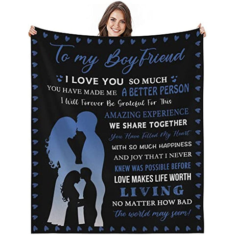 Gifts for Boyfriend Blanket, I Love You Gifts for Him, Boyfriend Birthday Gift, Romantic Anniversary Valentine's Day for Boyfriend Man (B-kiss, 50x60)