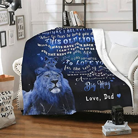 to My Daughter Blanket from Dad, Lion Blanket to My Daughter, Christmas Birthday Gifts for My Daughter Super Soft Cozy Flannel Throw Blanket for Bed Sofa 50"x60"