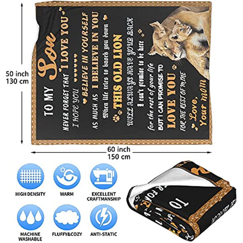 To My Son Blanket from Mom Love Letter Lion Son Gifts Soft Cozy Personalized Flannel Throw Blankets with Customized Pictures Fits Couch Sofa Bedroom for Birthday Christmas Thanksgiving 50"x60"