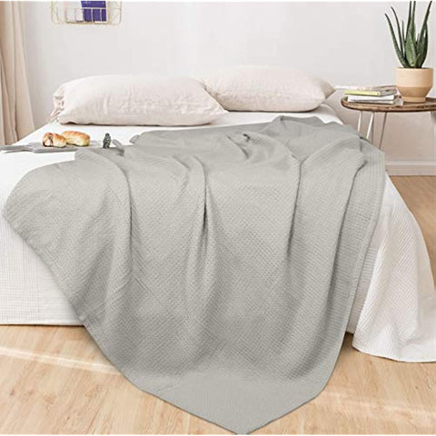 100% Cotton Thermal Blanket, Breathable Bed Blanket Queen Size, Soft Waffle Blanket, Queen Blanket, All Season Cotton Blanket, Light Grey