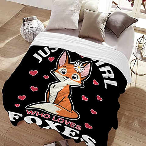 Fox Blanket Stuffed Animal Gift for Women Kids Fleece Throws-Just A Girl Who Loves Foxes Lightweight Plush Christmas Decor Super Soft Flannel Blankets for Bedding Chair-50 x40 for Kid
