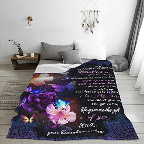 To My Mother in Law Blanket Quilt for Mom Throw Blankets Mothers Day Blanket Gifts for Mother in Law Gratitude Flannel Blanket Butterfly Birthday Women's Day Gifts 50"x60"