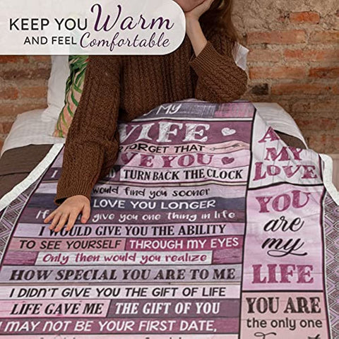 Wife Blanket with Sleep Mask, Socks and Gift Box - to My Wife Blanket from Husband for Christmas, Birthday, Valentines for Wife from Husband - Fleece Blanket, 60" x 50"