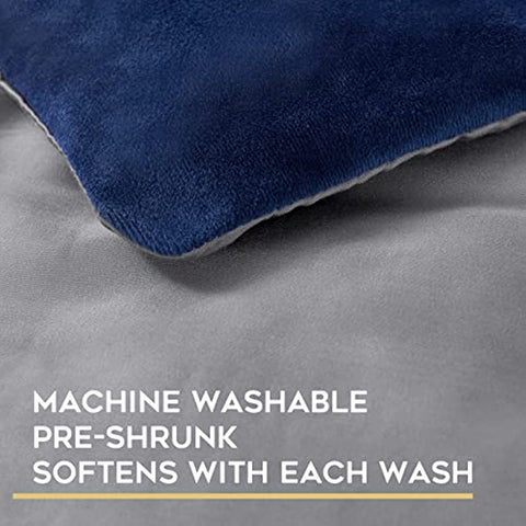 Cooling Bamboo & Cozy Velvet Dual-Sided Duvet for Weighted Blankets (80''x87'') - Blue Grey Print