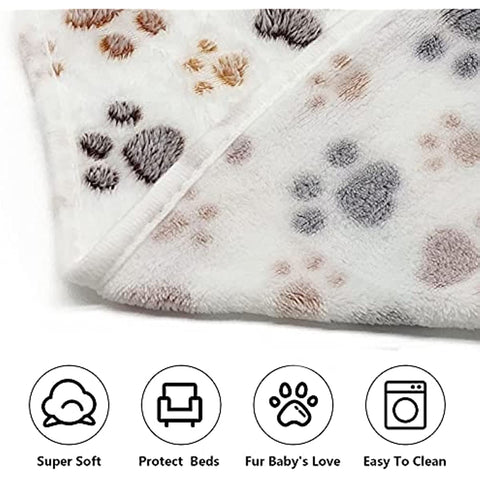 1 Pack 3 Puppy Dog Blankets Super Soft Warm Sleep Mat Fluffy Premium Fleece Pet Blanket Flannel Throw for Dog Puppy Cat - White Paw Print Small(23"x15")