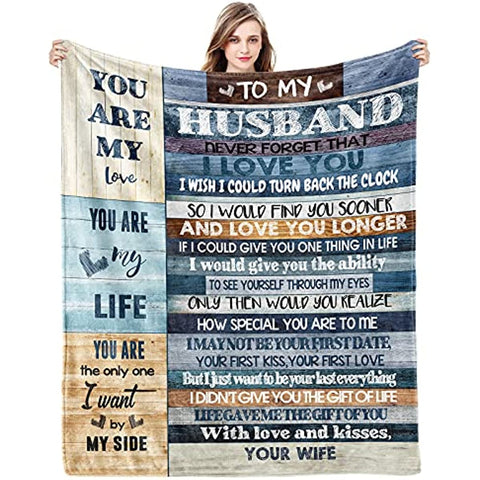 Anniversary Romantic Gifts for Him, Birthday Gifts for Husband from Wife, to My Husband Personalized Gifts for Men Ultra-Soft Throw Blanket, Wedding Father's Day Husband Gift (60 x 50 in)
