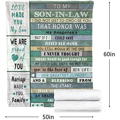 To My Son in Law Blanket from Father Mother in Law Throw Blankets 60"X50" - Son in Law Gift Blanket - Son in Law Gift Ideas for Anniversary Graduation Wedding - Best Birthday Gift for Son in Law