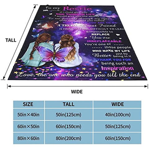 To My Bestie Gift Blanket Super Soft Fleece Throw Blankets for Women, Girls, BFF, Sisters, Friendship, Friend Gifts for Birthday Christmas Microfiber Cozy Throws for Home Bed Sofa 60"x 50"