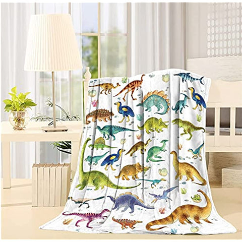 Dinosaur World Blanket Throw, Flannel Fleece Ultra-Soft Fluffy Throw Unisex Light Comfort Blanket for Couch, Sofa Living Room and Camping 40" x 50"