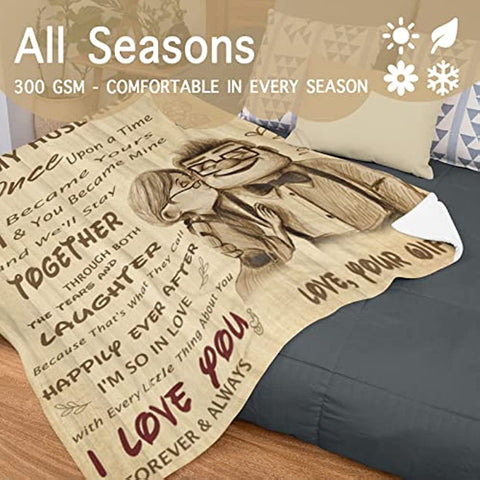 Gifts for Husband from Wife, to My Husband Blanket Wedding Anniversary Romantic Gifts for Husband Birthday Christmas Valentine's Fathers Day Healing Thoughts Blanket, Presents for Him 60" x 50"