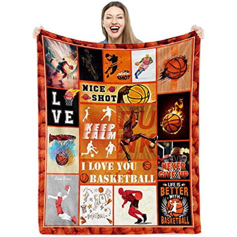 Basketball Blanket for Boys Girls, Soft Cozy Basketball Plush Throw Blanket for Kids Teens Baby Bedroom, 40 x 50 Inch Lightweight Warm Flannel Fleece Fuzzy Sports Blankets Gift for Toddler Sofa Couch