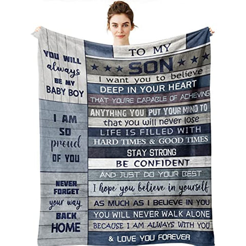 Son Gifts Blanket - Son Blanket from Mom Dad - Gifts for Son Blanket - Birthday Gifts for Son Throw Blankets 60"x 50" - Gifts for Grown Son - Son Gifts from Mother Father - Graduation Gift Ideas
