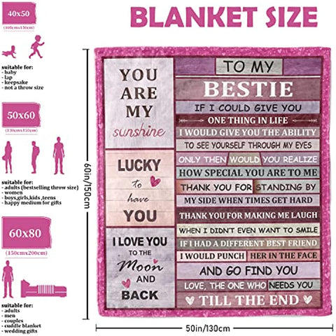 Bestie Blanket Best Friends for Women, Birthday Gifts for Best Friends Women Friendship Gifts for Female Girls Bestie BFF Soul Sister Gifts Ultra-Soft Cozy Flannel Throw Blanket 50"x60"