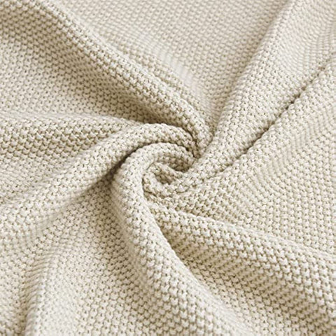 Bedding Cream Cotton Cable Knit Throw Blanket for Couch Sofa Bed, Home Decorative Throws, Lightweight Woven Throw Blankets with Bonus Laundering Bag, 50“ x 60”, Beige