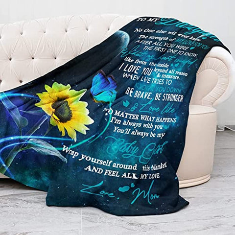 Gift for My Daughter Blanket from Mom as Birthday Present I Love You Letter to Her, Ultra-Soft Flannel Fleece Light Weight Bed Throw (60x50'', Daughter Gift)