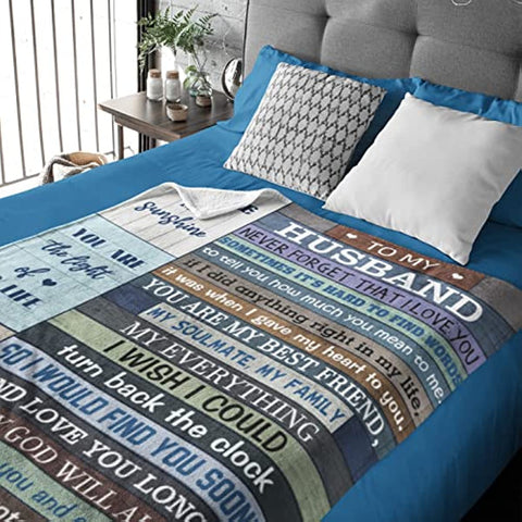 To My Husband Gifts from Wife, Romantic Gifts for Husband Him Men Birthday Anniversary Wedding Valentine's Day Gifts, Ultra Soft Flannel Fleece Throw Blanket Cozy Throws for Bed Sofa 50"x60"