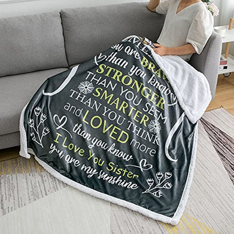Sister Blanket - Gorgeous Sister Blankets from Sister with Thick Double Layered Sherpa and Fleece Fabric | Cuddly Sisters Gifts from Sister with Heartfelt Message | Grey 50x60