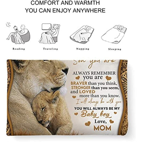 Son Gifts from Mom Blanket Gifts for Son from Mom Son Blanket from Mom to My Son Blanket from Mom Birthday Valentines Day Graduation for Son Him Boy Throw Bed Blanket 50" X 40"