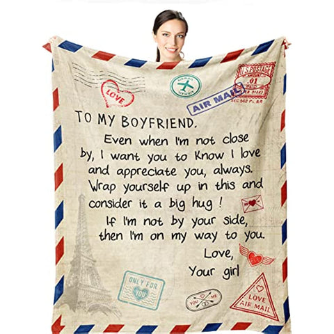 Boyfriend Gifts - Boyfriend Blanket from Girlfriend - Sentimental Gifts for Boyfriend - Romantic Gifts for Him 60"x50" - Best Boyfriend Gifts for Men - Anniversary Birthday Gift Ideas for Him