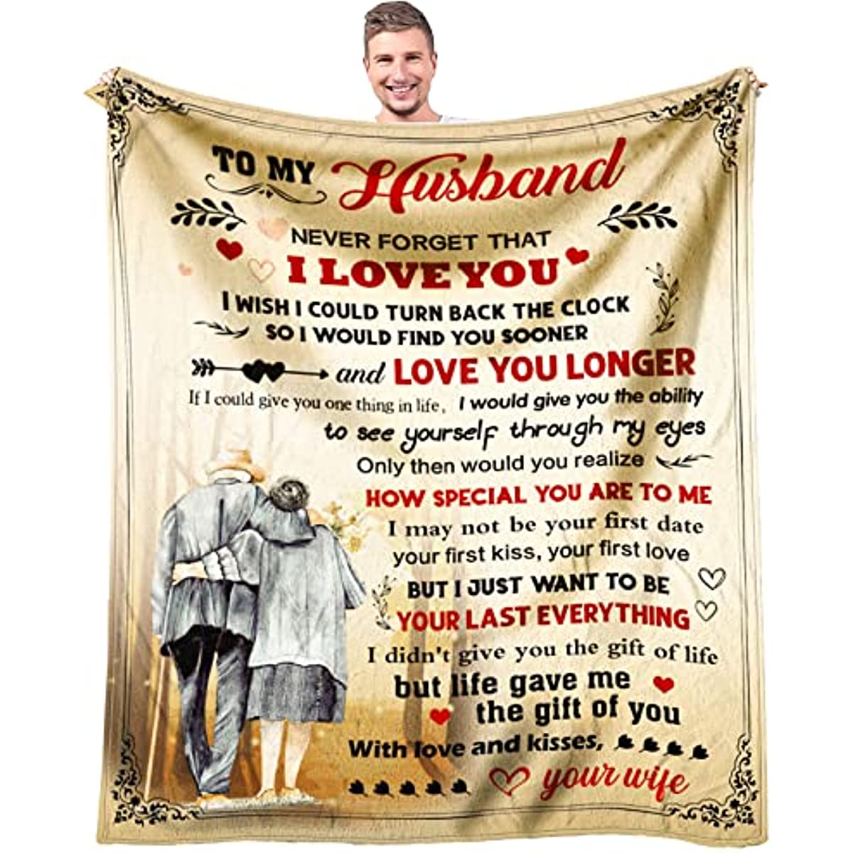 Anniversary Romantic Gifts for Him Blanket, Husband Fathers Day Birthday Gift, Husband Gifts from Wife, Best Mens Anniversary Wedding Gift, to My Husband Flannel Throw Blanket 60 x 50 inch