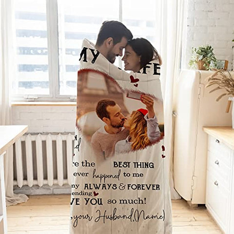 To My Wife Gift Blanket from Husband - Custom Blanket with Picture Name Change,Personalized Wife Anniversary Birthday Gifts for Her from Husband for Christmas,I Love You Gifts for Wife in Law