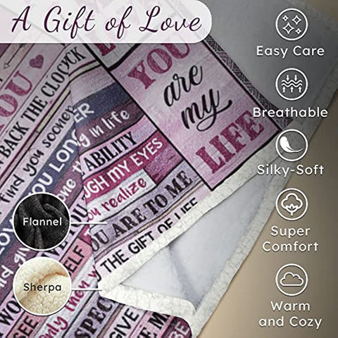 Wife Blanket with Sleep Mask, Socks and Gift Box - to My Wife Blanket from Husband for Christmas, Birthday, Valentines for Wife from Husband - Fleece Blanket, 60" x 50"
