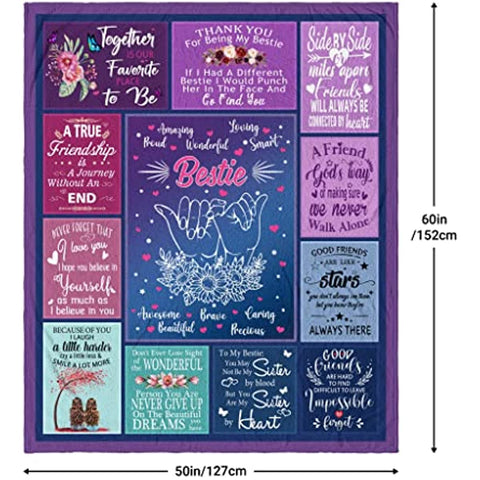 Gifts for Women, BFF Gifts for Best Friends Women, Bestie Gifts Blanket 60"x50", Bestie Birthday Gifts for Women, Sister Long Distance Friendship Gift for Christmas, To My Bestie Throw Blankets