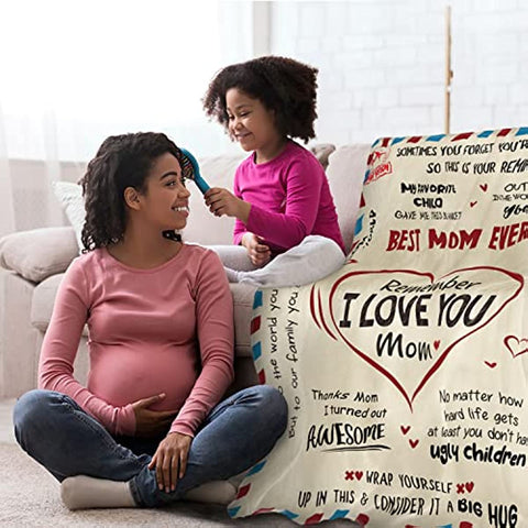 Mothers Day, Birthday Gifts for Mom from Daughter Son - Best Mom Ever Gifts, Unique Gifts for Mom to Be, Pregnant, New Mom Gifts for Women After Birth - I Love You Mom Throw Blanket 50x60