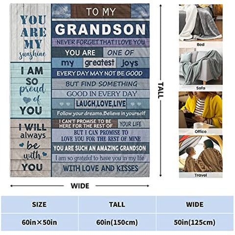 Grandson Gifts from Grandma Grandpa Blanket 60"x50", Grandson Gifts Throw Blanket, Gifts for Grandson Blankets Throws, Grandson Gift Ideas Blankets for Birthday Graduation Christmas