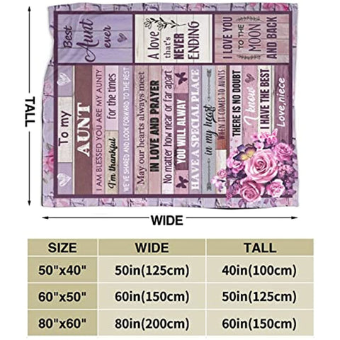 Auntie Gifts from Niece, Aunt Birthday Throw Blanket Gifts Soft Fleece Mother's Day Blankets for Travel Beach 50" x 60"