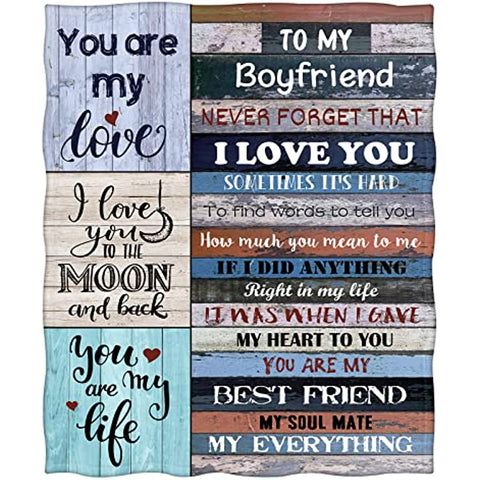 To My Boyfriend Blanket Romantic I Love You Blessing Sweet Gifts for Birthday Anniversary Valentines Christmas Thanksgiving Fathers Day Soft Cozy Smooth Lightweight Plush Throw Blankets 50"x60"