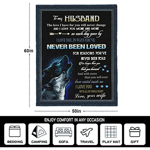 Birthday Gifts for Husband Blankets from Wife to My Husband Blanket Romantic for Him Christmas Valentines Gifts for Men Ultra Soft Throws Blanket for Him 60''x50''