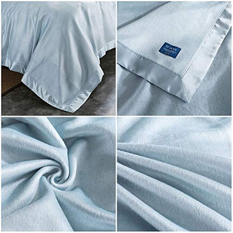 Luxury Mulberry Silk Blanket with Silk Charmeuse Border (Baby Blue, Twin 66" x 88")