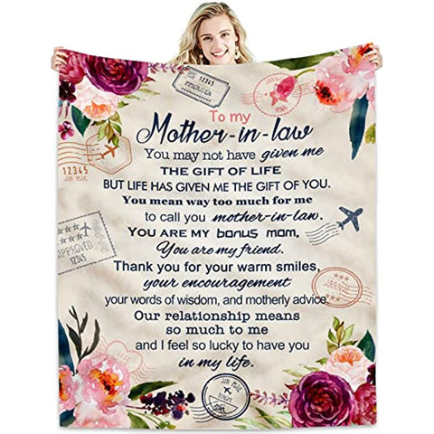 Gifts for Mother in Law Blanket from Daughter in Law - Birthday Gifts for Mother in Law - Mother in Law Gift for Christmas Mother’s Day, Flannel Fleece Soft Warm Cozy Blankets for Bed Sofa 60”x50”
