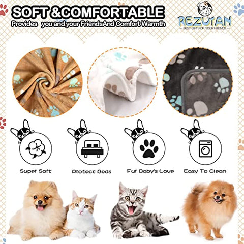 Upgraded Dog Blankets for Large Dogs, 3 Pack Dog Cat Flannel Blankets Washable, Soft Pet Mat Throw Cover for Kennel Crate Bed, Cute Paw Pattern, Dog Blanket, Pet Blanket 41" x 31"