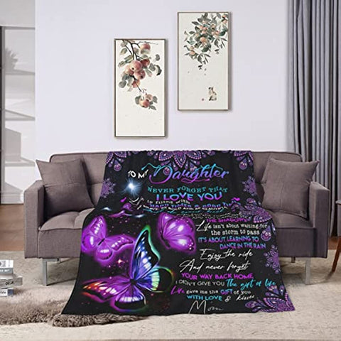 Daughter Blanket from Mom,Mothers Day Daughter Gifts,Fleece Purple Butterfly Sublimation Throw for Daughter&Girl's Birthday/Holiday Present,60x50 inches