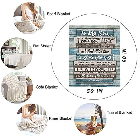 Son Gifts from Mom - to My Son Blanket 60"x50" - Gifts for Grown Son from Mother - Gifts for Son - Son Gifts from Mother for Birthday - Graduation Valentine Birthday Gift Ideas