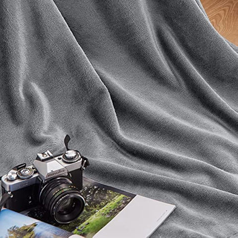 Fleece Blanket Throw Grey 50" x 60" - 300GSM Super Soft Lightweight Microfiber Flannel Blankets for Travel Camping Chair and Sofa, Fuzzy Blanket for Kids, Cozy Luxury Plush Bed Blankets, Gray