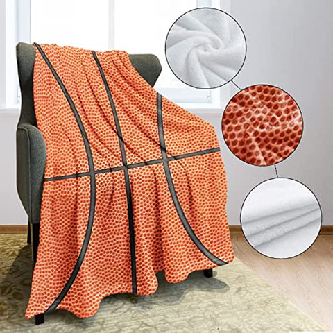 Sports Fleece Blanket 50" x 60" Basketball Texture Lightweight Fuzzy Cozy Soft Warm Throw for Man Boy Teen, Air Conditioning
