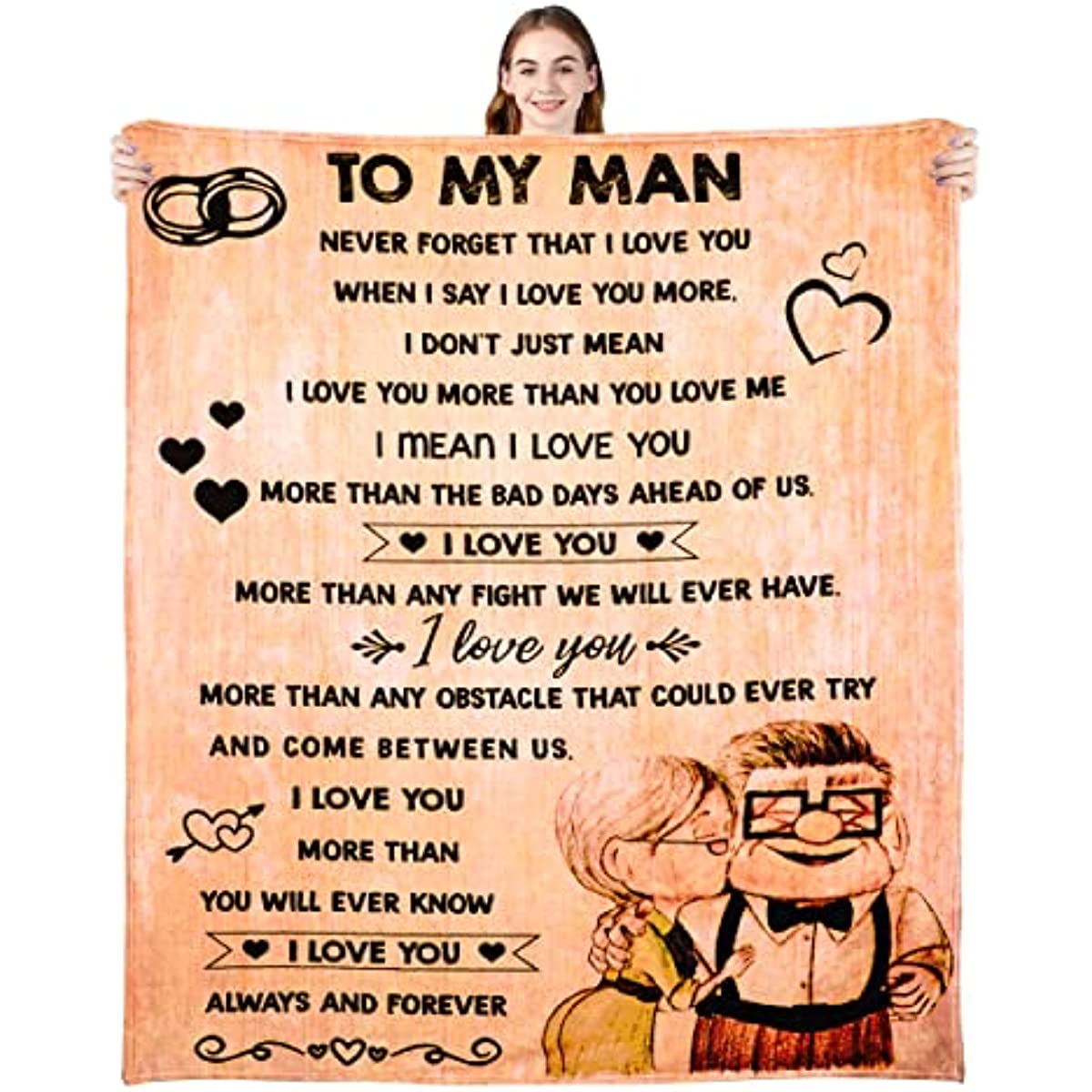 Gift to My Man Fleece Blanket,Personalized Bed Flannel Throw Blanket, Father's Day Wedding Anniversary for Husband Dad (60“X50, to My Man)