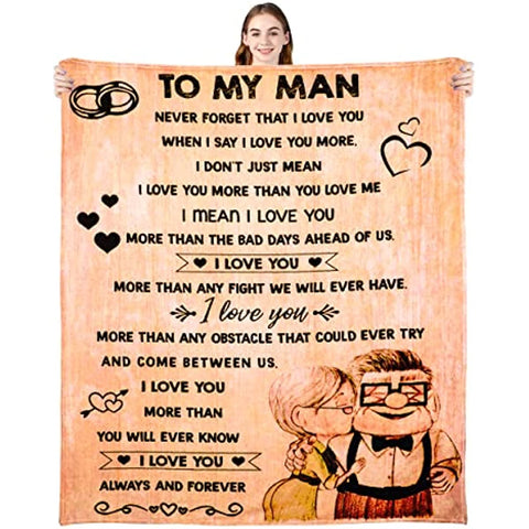 Gift to My Man Fleece Blanket,Personalized Bed Flannel Throw Blanket, Father's Day Wedding Anniversary for Husband Dad (60“X50, to My Man)