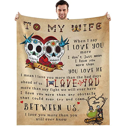 to My Wife Blanket from Husband, Gifts for Wife Wedding Anniversary Romantic Gifts for Her, Hallowen Christmas Valentines Birthday Gifts for Wife, Wife Blanket 50"x60"