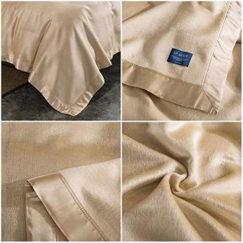 Luxury Mulberry Silk Blanket with Silk Charmeuse Border (Rugby Tan, Twin 66" x 88")